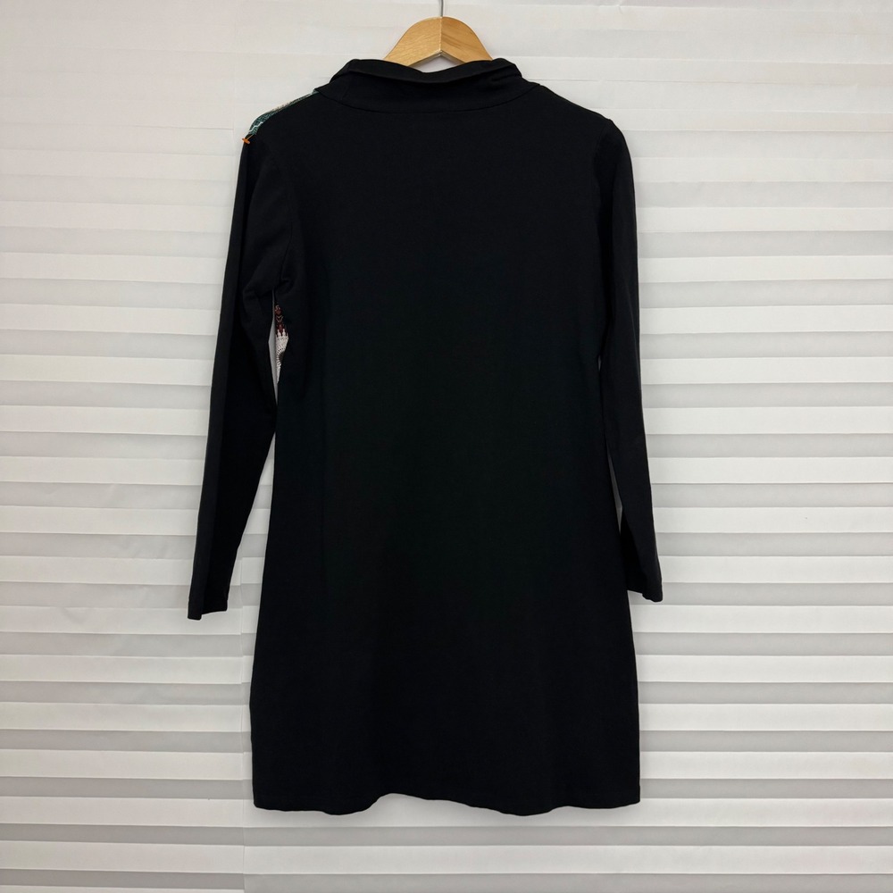 Coline Black Mandala Graphic Print Boho Long Sleeve Whimsigoth Tunic Top L Artsy - Picture 3 of 8